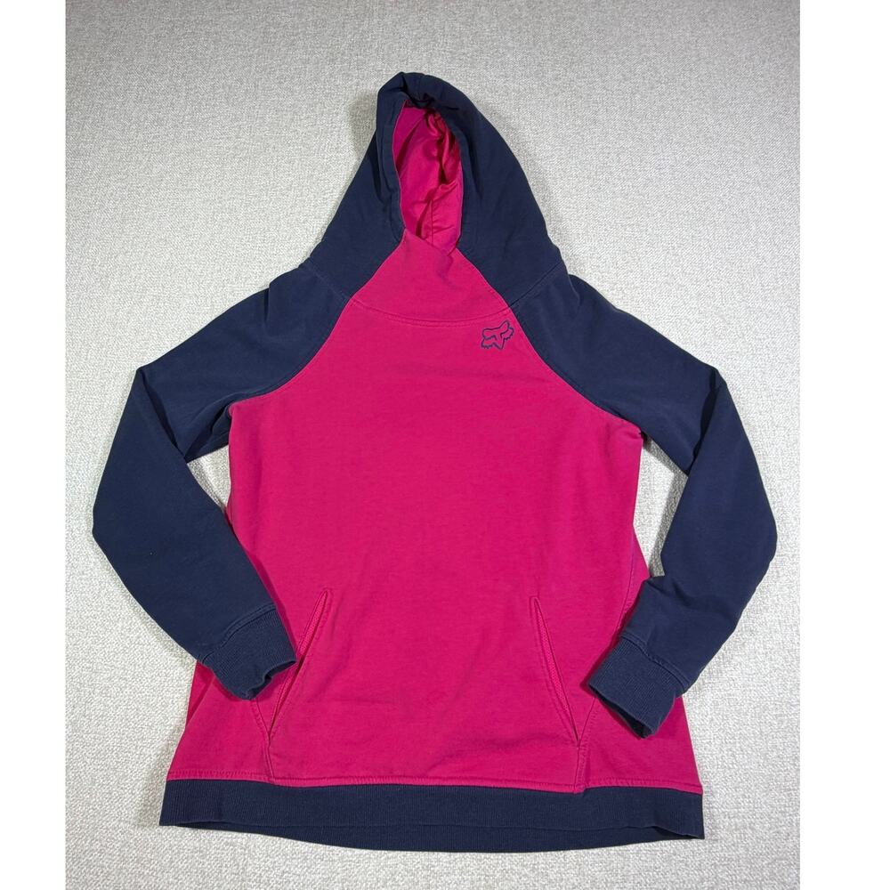 Fox Racing Women Medium Pink Blue Long Sleeve Hoodie Graphic Pullover Sweatshirt